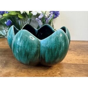 Vintage Blue Mountain Pottery Planter Bowl – Drip Glaze Green Brown Lotus Design